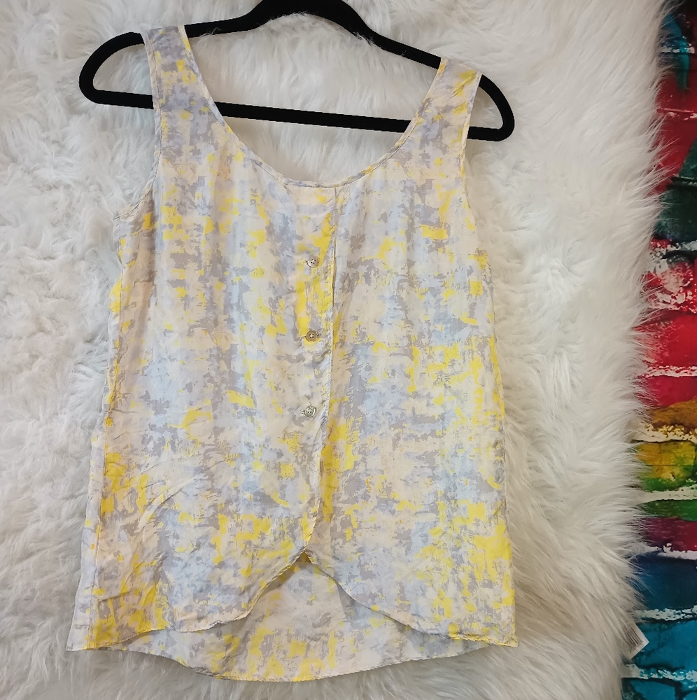 Cabi Yellow and Gray Sleeveless 100% Silk Tank Top Size XS - Picture 8 of 11